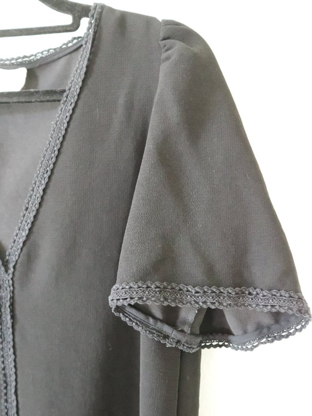 Sezane | Black V-Neck Lace-Trim Top - Picture 6 of 8